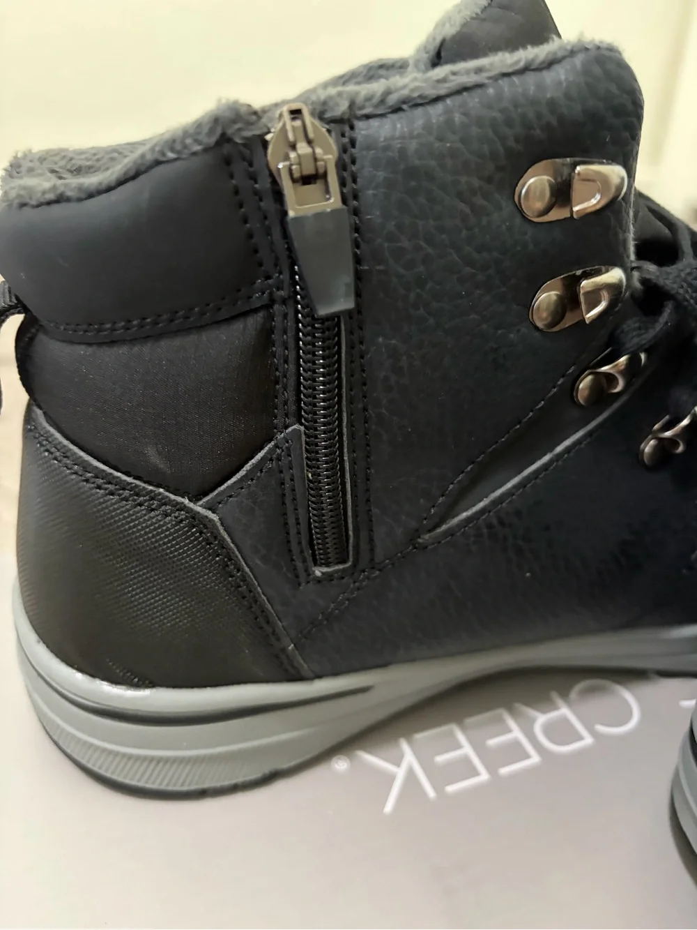 Falls Creek Men's Black and Gray Mid-Top Hiking Boots